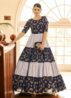 Navy Blue N White Georgette Foil Printed Anarkali Gown After Six Wear 6 Navy Blue N White Georgette Foil Printed Anarkali Gown After Six Wear -C Bazaar Shop navy blue n white georgette foil printed anarkali gown bgwsom4705 u
