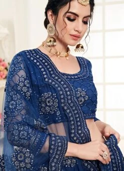 Navy Blue Net A Line Lehenga Wedding Wear