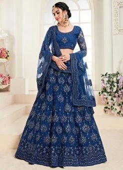 Navy Blue Net A Line Lehenga Wedding Wear -C Bazaar Shop navy blue net a line lehenga ghsccq1004b u