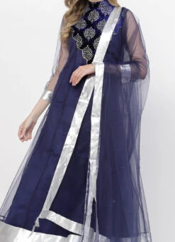 Navy Blue Net Patch Work Anarkali Suit Work Wear