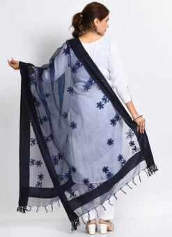Navy Blue Organza Cotton Chikankari Embroidery Dupatta Work Wear -C Bazaar Shop navy blue organza cotton chikankari embroidery dupatta dpdmimfd117 b