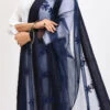 Navy Blue Organza Cotton Chikankari Embroidery Dupatta Work Wear