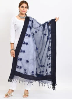 Navy Blue Organza Cotton Chikankari Embroidery Dupatta Work Wear -C Bazaar Shop navy blue organza cotton chikankari embroidery dupatta dpdmimfd117 u