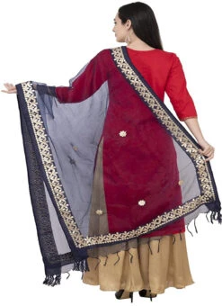 Navy Blue Organza Cotton Gota Patti Work Dupatta Festive Wear -C Bazaar Shop navy blue organza cotton gota patti work dupatta dpdmfmfd020 b