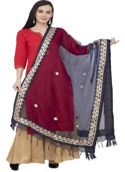 Navy Blue Organza Cotton Gota Patti Work Dupatta Festive Wear -C Bazaar Shop navy blue organza cotton gota patti work dupatta dpdmfmfd020 u