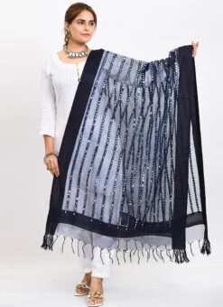 Navy Blue Organza Cotton Mirror Embroidery Dupatta Work Wear -C Bazaar Shop navy blue organza cotton mirror embroidery dupatta dpdmimfd129 u