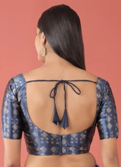 Navy Blue Polyster Printed Readymade Blouse Party Wear -C Bazaar Shop navy blue polyster printed readymade blouse blspfb205nb b