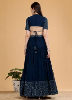 Navy Blue Pure Georgette Embroidered Work A Line Lehenga Choli Wedding Wear -C Bazaar Shop navy blue pure georgette embroidered work a line lehenga choli ghsgcba78 b