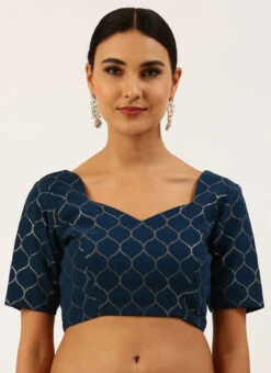 Navy Blue Raw Silk Sequins Work Blouse Party Wear -C Bazaar Shop navy blue raw silk sequins work blouse blspfb188nbl u