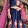 Navy Blue Satin Blend Resham Umbrella Lehenga Festive Wear