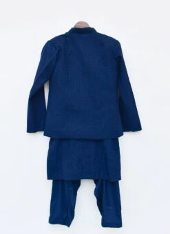 Navy Blue Self Kurta Pyjama With Jacket -C Bazaar Shop navy blue self kurta pyjama with jacket kdbdfk2266 b