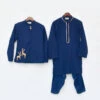 Navy Blue Self Kurta Pyjama With Jacket