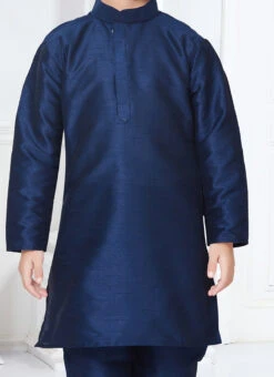 Navy Blue Silk Dupion Kurta Pyjama Party Wear