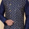 Navy Blue Silk Dupion Kurta Pyjama With Jacket Party Wear
