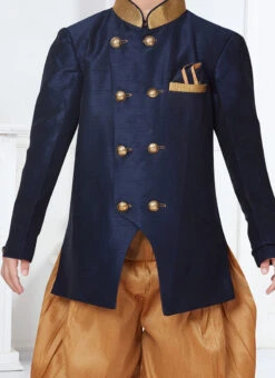 Navy Blue Silk Indowestern Sherwani Party Wear