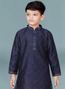 Navy Blue Silk Jacquard Kurta Pyjama Party Wear 5 Navy Blue Silk Jacquard Kurta Pyjama Party Wear -C Bazaar Shop navy blue silk jacquard kurta pyjama kdbmsgr706 b