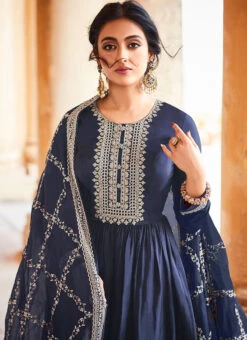 Navy Blue Soft Art Silk Embroidered N Sequins Anarkali Suit Party Wear -C Bazaar Shop navy blue soft art silk embroidered n sequins anarkali suit slsaj30261931 b