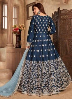 Navy Blue Soft Art Silk Mirror Embroidery Anarkali Suit Party Wear -C Bazaar Shop navy blue soft art silk mirror embroidery anarkali suit slsak29923303 b