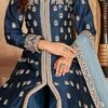 Navy Blue Soft Art Silk Mirror Embroidery Anarkali Suit Party Wear
