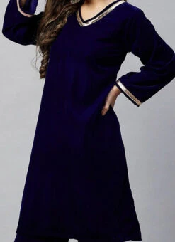 Navy Blue Velvet Kurta Palazzo Set Work Wear