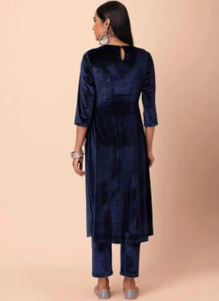 Navy Blue Velvet Kurta Semi Palazzo Set Work Wear -C Bazaar Shop navy blue velvet kurta semi palazzo set krsdmf7320ny b