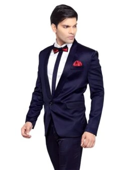 Navy Blue Viscose Lapel Style Suit -C Bazaar Shop navy blue viscose lapel style suit sumdc3238 b