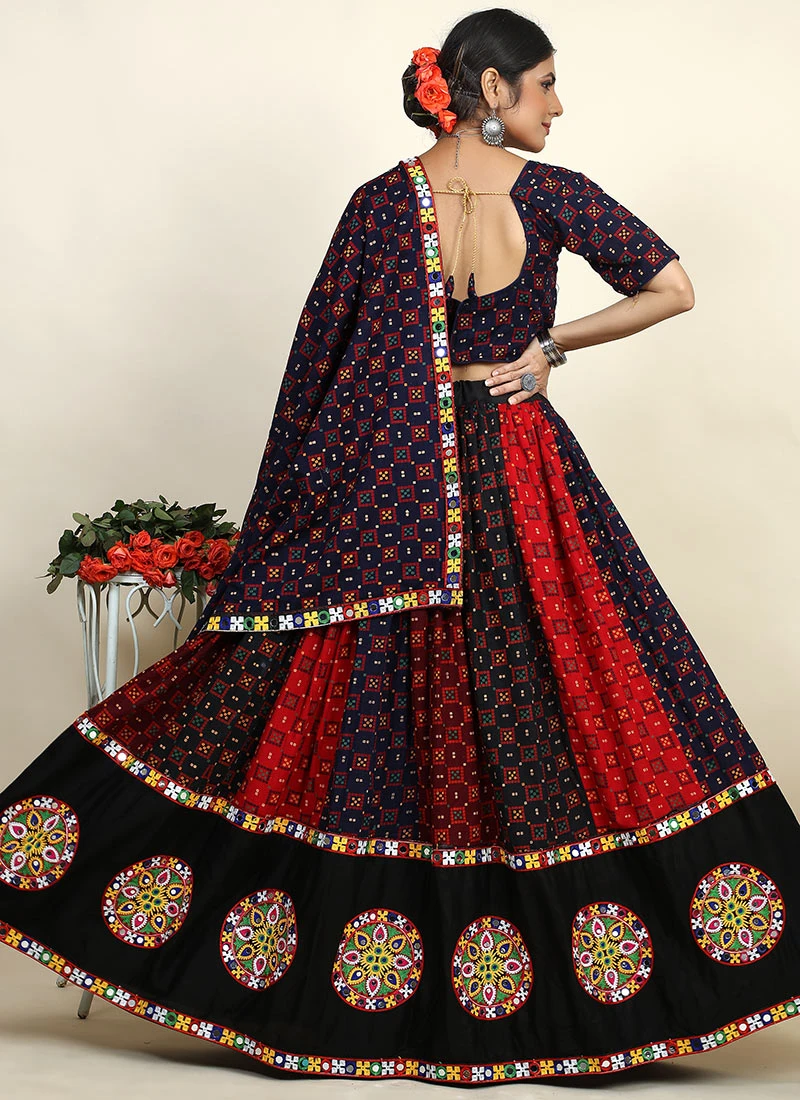 Navy Blue Blended Cotton Kutch Work Printed Umbrella Lehenga Festive Wear 4 Navy Blue Blended Cotton Kutch Work Printed Umbrella Lehenga Festive Wear - Image 4