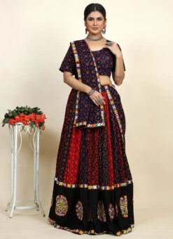 Navy Blue Blended Cotton Kutch Work Printed Umbrella Lehenga Festive Wear 6 Navy Blue Blended Cotton Kutch Work Printed Umbrella Lehenga Festive Wear -C Bazaar Shop nevy blue blended cotton kutch work printed umbrella lehenga ghsomlh2772 u