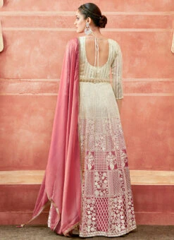 Off White And Pink Faux Georgette Embroidered Gown Party Wear -C Bazaar Shop off white and pink faux georgette embroidered gown slska47512035 b