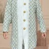 Off White Art Silk Embroidered Indowestern Sherwani For Boys Festive Wear