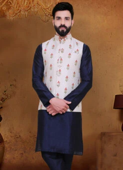 Off White Art Silk Nehru Jacket -C Bazaar Shop off white art silk nehru jacket jkmdc560 b