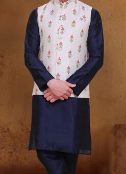 Off White Art Silk Nehru Jacket