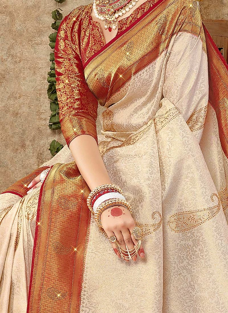 Off White Bansari Silk Weaving Work Saree Festive Wear 1 Off White Bansari Silk Weaving Work Saree Festive Wear