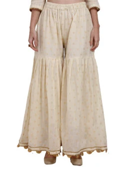 Off White Blended Cotton Sharara Pant Work Wear -C Bazaar Shop off white blended cotton sharara pant wbjsns11 u