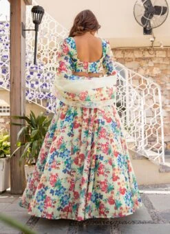 Off White Chanderi Silk Digital Print Umbrella Lehenga Party Wear 7 Off White Chanderi Silk Digital Print Umbrella Lehenga Party Wear -C Bazaar Shop off white chanderi silk digital print umbrella lehenga ghska42734003 b