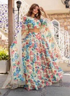 Off White Chanderi Silk Digital Print Umbrella Lehenga Party Wear 6 Off White Chanderi Silk Digital Print Umbrella Lehenga Party Wear -C Bazaar Shop off white chanderi silk digital print umbrella lehenga ghska42734003 u