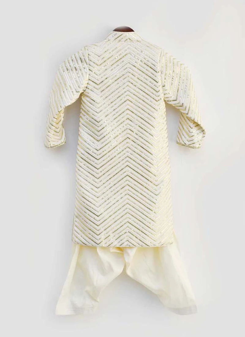 Off White Cotton Embroidery Kurta Pyjama Party Wear 3 Off White Cotton Embroidery Kurta Pyjama Party Wear - Image 3