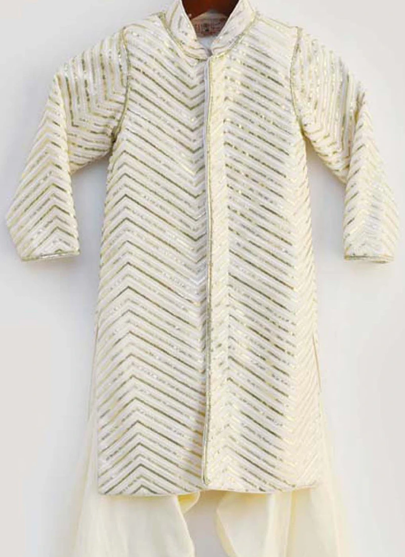 Off White Cotton Embroidery Kurta Pyjama Party Wear 1 Off White Cotton Embroidery Kurta Pyjama Party Wear