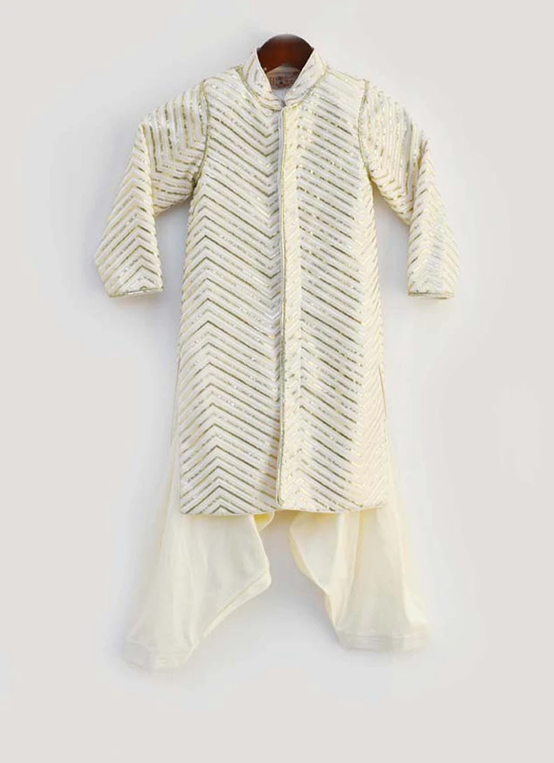 Off White Cotton Embroidery Kurta Pyjama Party Wear 2 Off White Cotton Embroidery Kurta Pyjama Party Wear - Image 2