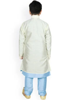Off White Dupion Silk Boys Kurta Pyjama Festive Wear -C Bazaar Shop off white dupion silk boys kurta pyjama kbddmf5810 b