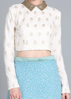 Off White Embroidered Blouse Festive Wear