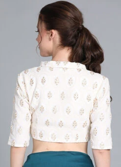 Off White Embroidered Collar Neck Blouse Festive Wear 7 Off White Embroidered Collar Neck Blouse Festive Wear -C Bazaar Shop off white embroidered collar neck blouse BLBS02209608 b