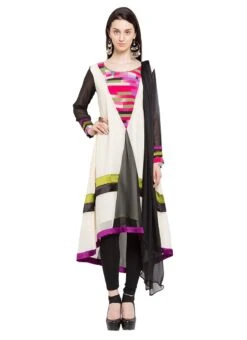 Off White Georgette Anarkali Suit Party Wear -C Bazaar Shop off white georgette anarkali suit slmnc1651 u