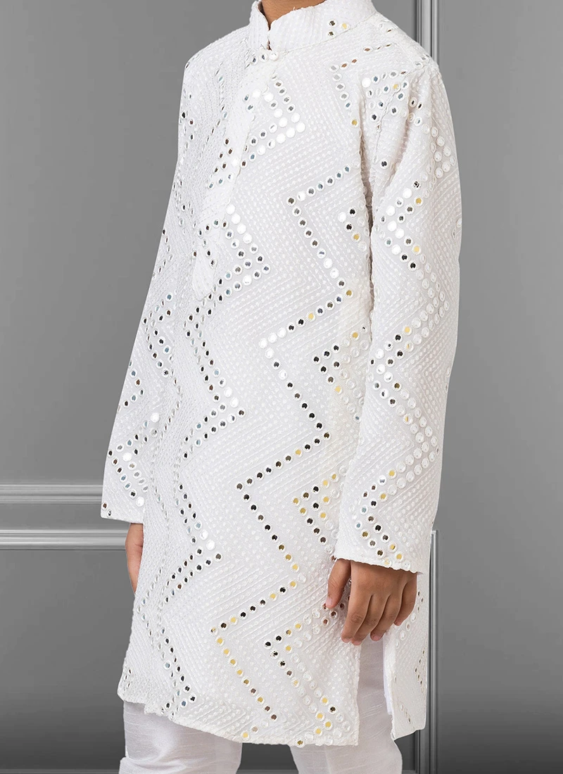 Off White Georgette Embroidered Boys Kurta Pyjama Party Wear 1 Off White Georgette Embroidered Boys Kurta Pyjama Party Wear