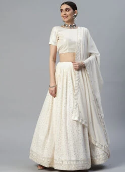 Off White Georgette Embroidered Sequins A Line Lehenga Party Wear -C Bazaar Shop off white georgette embroidered sequins a line lehenga ghsacw3069 u