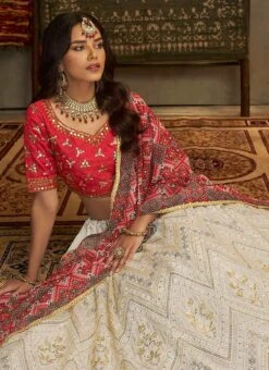 Off White Georgette Thread N Sequins Umbrella Lehenga Party Wear -C Bazaar Shop off white georgette thread n sequins umbrella lehenga ghska439032003 b