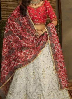 Off White Georgette Thread N Sequins Umbrella Lehenga Party Wear