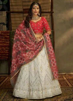 Off White Georgette Thread N Sequins Umbrella Lehenga Party Wear -C Bazaar Shop off white georgette thread n sequins umbrella lehenga ghska439032003 u