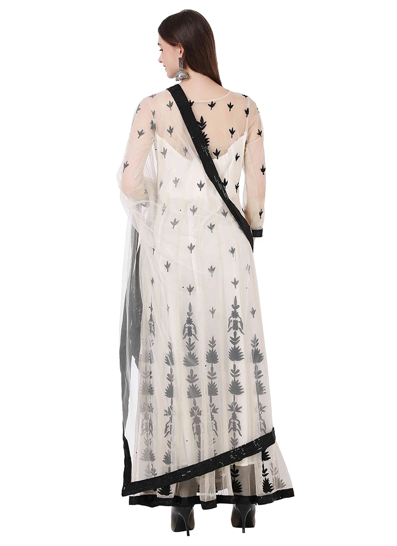 Off White Net Embroidery Anarkali Suit Party Wear 4 Off White Net Embroidery Anarkali Suit Party Wear - Image 4