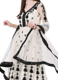 Off White Net Embroidery Anarkali Suit Party Wear